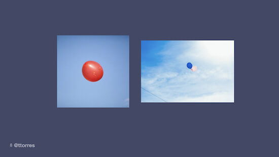 A red balloon and a blue balloon