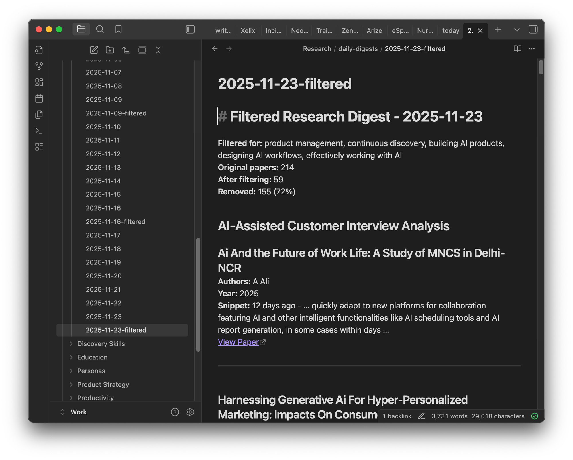 A screenshot of one of my daily research digests.