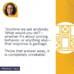 Teresa Torres emphasizes that responses to hypothetical questions about pricing, behavior, or any other topic are unreliable and should be discarded.