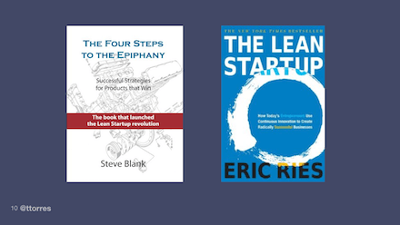 Book covers: The Four Steps to the Epiphany by Steve Blank and The Lean Startup by Eric Reis