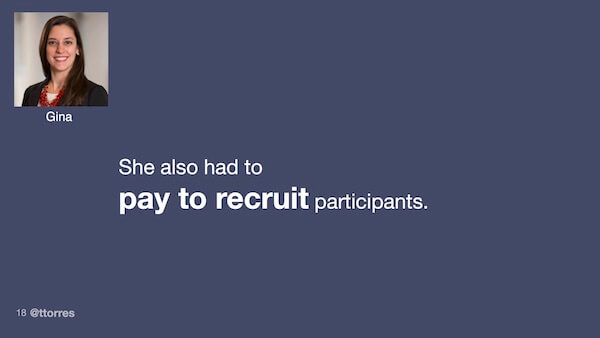 She also had to pay to recruit participants.