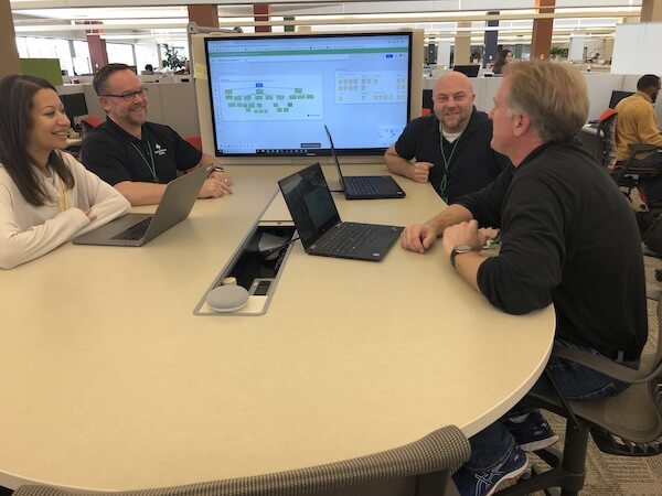 The team members of FCSAmerica's product team seated at a table