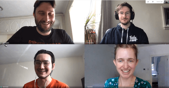 A screen shot of a Zoom meeting with four participants from the engineering squad.