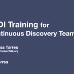 The title slide from the presentation. The text reads "JEDI Training for Continuous Discovery Teams, Teresa Torres."