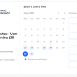 A screenshot from a Calendly page that is prompting the potential participant to select a date and time for their interview.