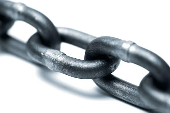A close-up photo of the links in a chain.
