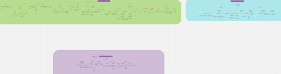 A screenshot of three opportunity solution trees. Each one has an outcome at the top and several layers of opportunities and solutions below it.