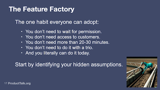 A slide with the text: "The one habit everyone can adopt... Start by identifying your hidden assumptions."