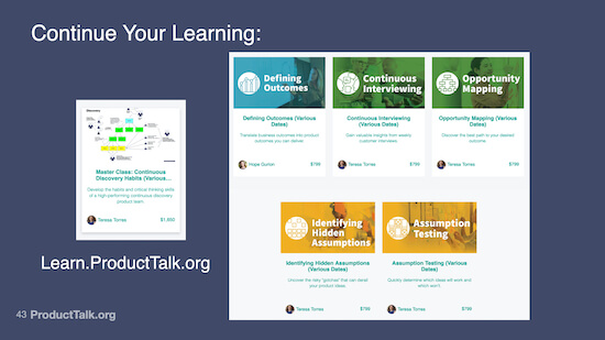 A screenshot of the courses available through Product Talk Academy. The image is labeled "Learn.ProductTalk.org."