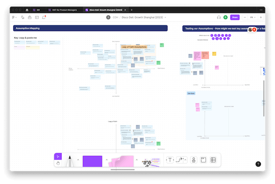 A screenshot of a FigJam workspace that has lots of color-coded sticky notes arranged in different patterns.