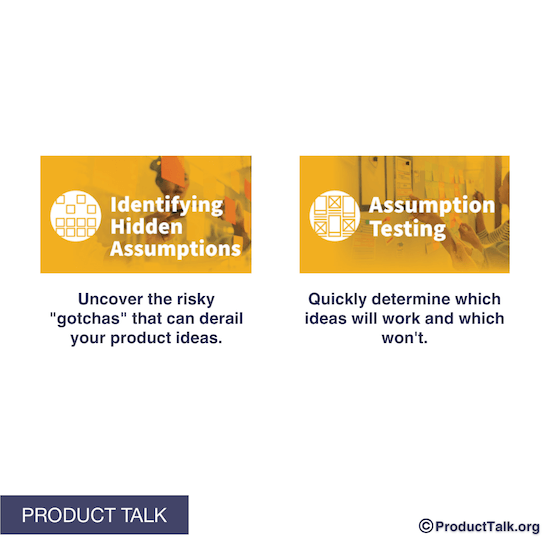 Images labeled "Identifying Hidden Assumptions" and "Assumption Testing" with short course descriptions below each.