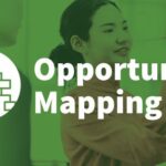 An image showing a person with a marker in hand, writing or drawing on a clear surface with diagrams or notes, with the phrase "Opportunity Mapping" alongside a diagram icon.