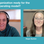 Teresa Torres and Hope Gurion in a discussion about the product operating model, with a "Product Talk" logo displayed.